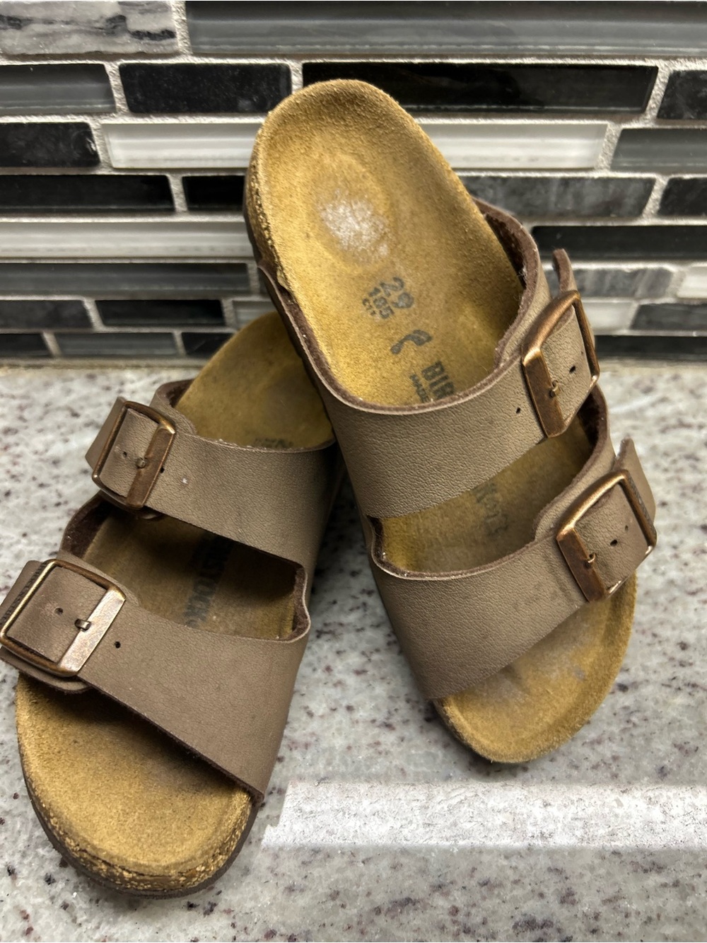 Birkenstock Arizona Brown Slide Sandals w/Bronze Buckles - childs 11(29)